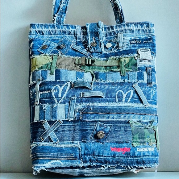 Hand Crafted Handbags - ‼️❤️SOLD❤️‼️HANDMADE UpCycled Denim Tote/Shoulder Bag • Made with ❤️